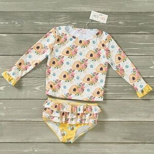 NWT Pete + Lucy Sweet as Honey Ruffle Rashguard Swimsuit